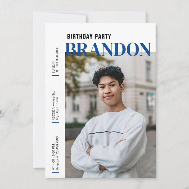 Invitation Anniversaire de photo minimaliste moderne (Devant)