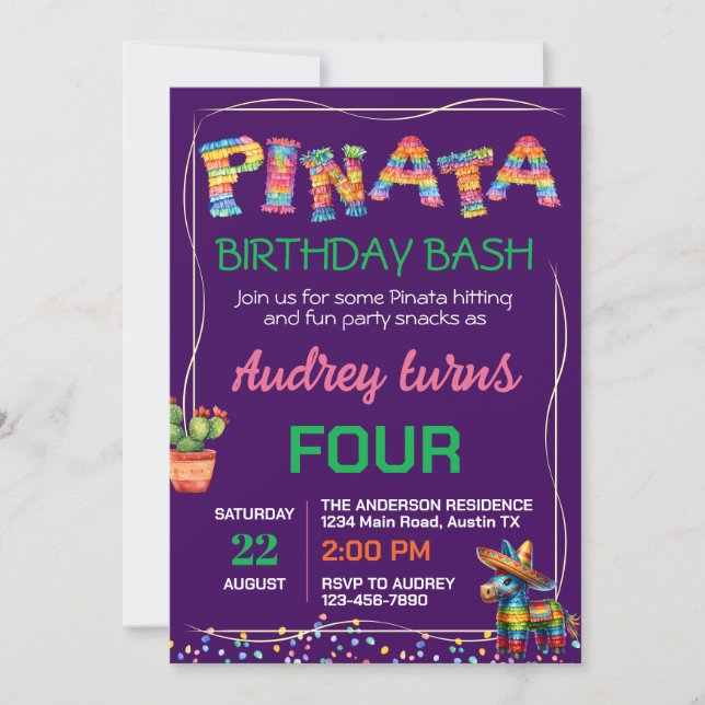Invitation Anniversaire de Pinata Bash (Devant)