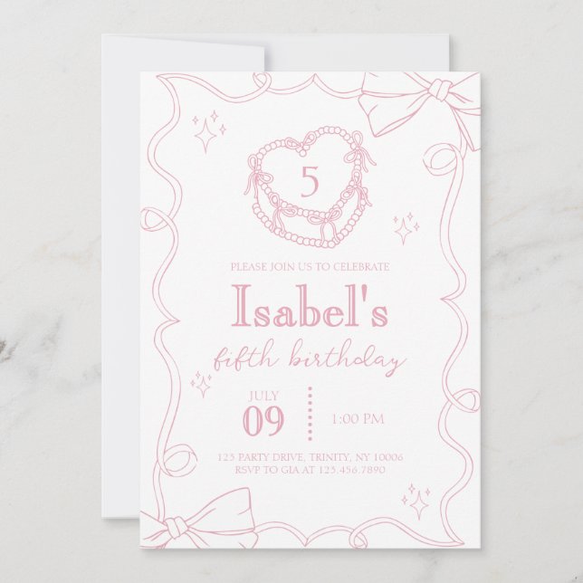 Invitation Anniversaire de Pink Cake Bow (Devant)