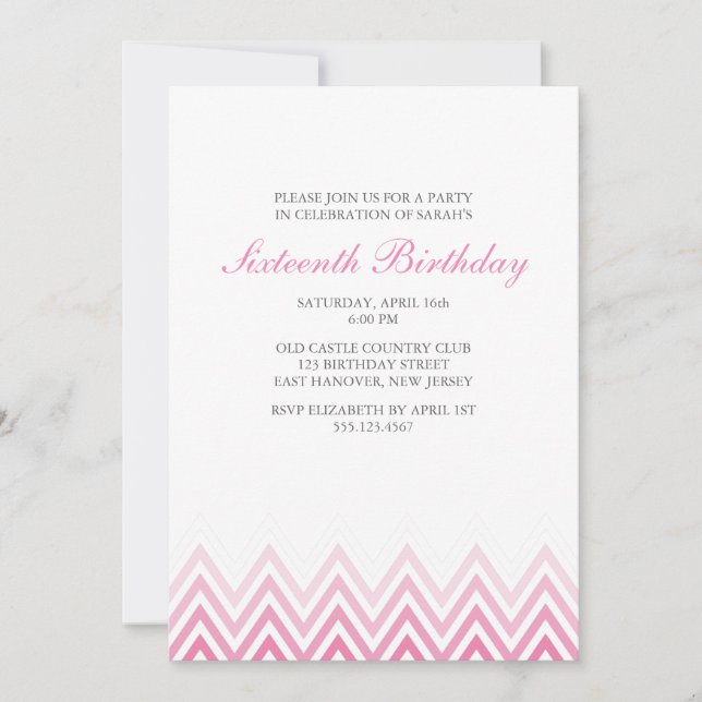 Invitation Anniversaire de Pink Ombre Chevrons (Devant)