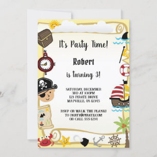 Invitation anniversaire de pirate jaune pour garçon