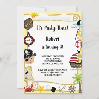 Invitation anniversaire de pirate jaune pour garçon