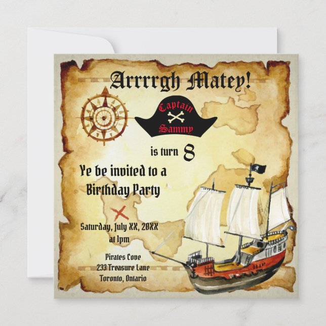 Invitation Anniversaire de pirate Parrrty ! (Devant)