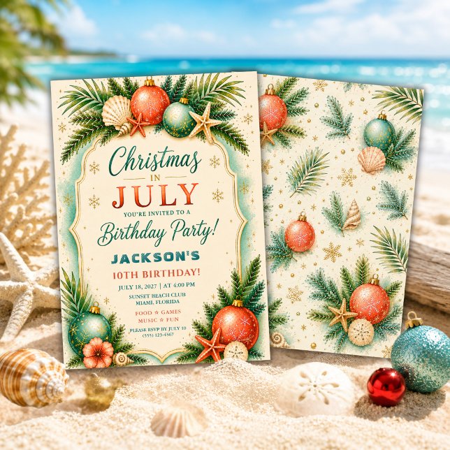 Invitation Anniversaire de plage à Noël en juillet (Créateur téléchargé)