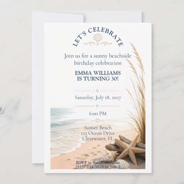 Invitation Anniversaire de plage océanique côtière (Devant)