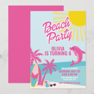 Invitation Anniversaire de plage rose à Malibu