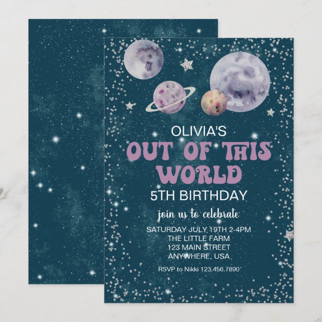 Invitation Anniversaire de planètes hors de ce monde (Devant / Derrière)