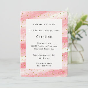 Invitation Anniversaire de points dorés roses fantaisistes