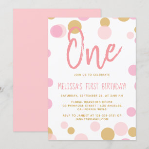 Invitation Anniversaire de Polka Dot Blush Pink Confetti
