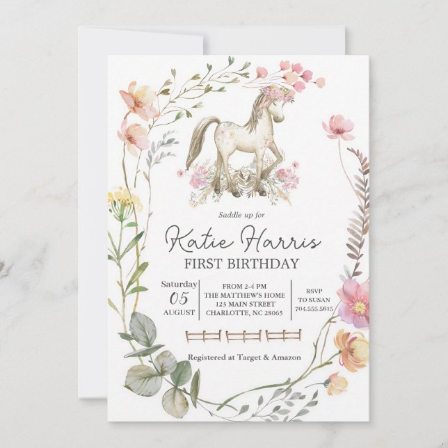 Invitation Anniversaire de Poney Fleur Sauvage (Devant)