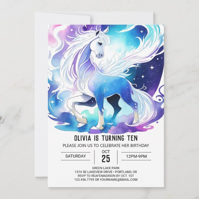 Invitation Anniversaire de Pony Editable Moderne (Devant)
