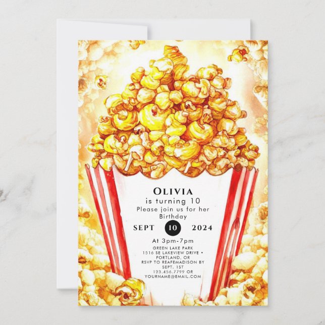 Invitation Anniversaire de Popcorn pour enfants magiques (Devant)