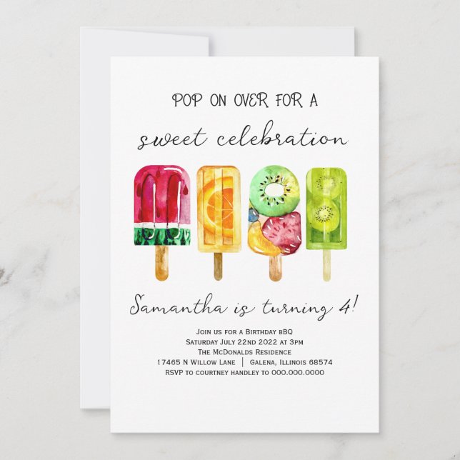 Invitation Anniversaire de Popsicle (Devant)