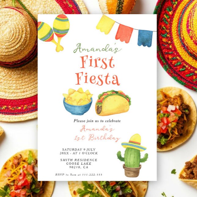 Invitation Anniversaire de premier âge Fête à l'aquarelle (Créateur téléchargé)