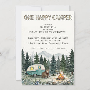 Invitation Anniversaire de premier anniversaire de camping Te