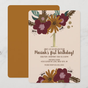 Invitation Anniversaire de premier anniversaire floral soleil
