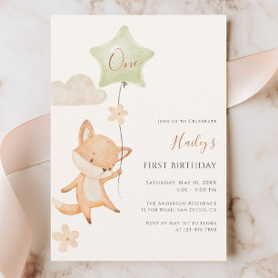 Invitation Anniversaire de premier anniversaire Renard mignon