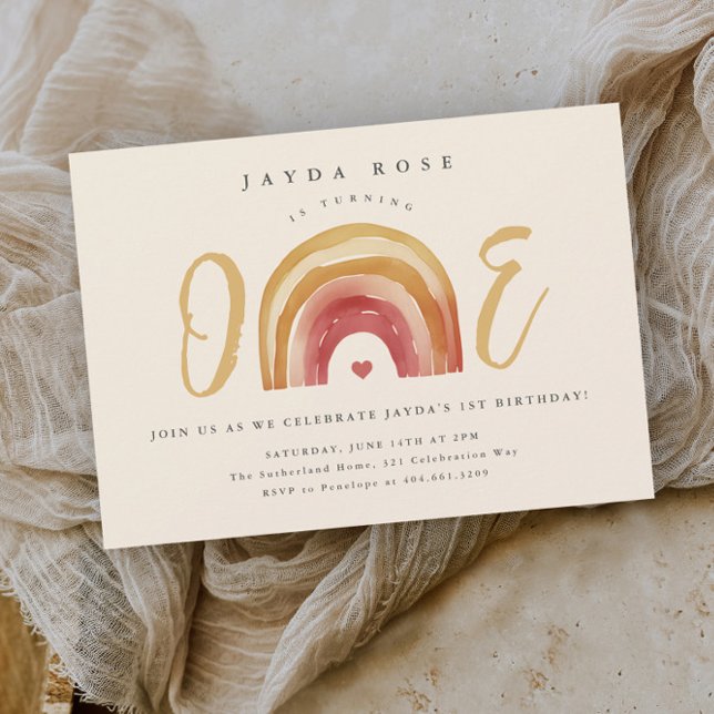 Invitation Anniversaire de premier Boho Rainbow One (Boho rainbow one first birthday party invitation.)