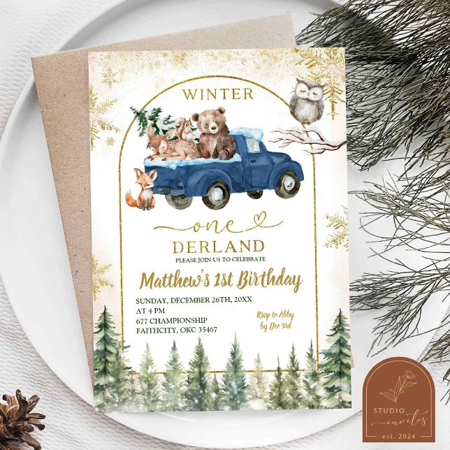 Invitation Anniversaire de premier hiver Onederland Animaux d (Créateur téléchargé)