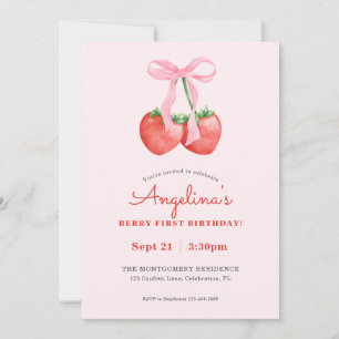 Invitation Anniversaire de première année à la fraise aquarel