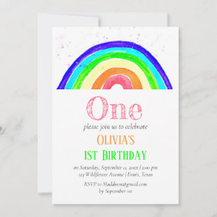 Invitation Anniversaire de première année Girly Rainbow Aquar