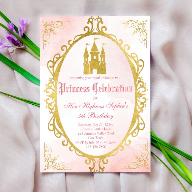 Invitation Anniversaire de princesse à cadre rose et or (Créateur téléchargé)
