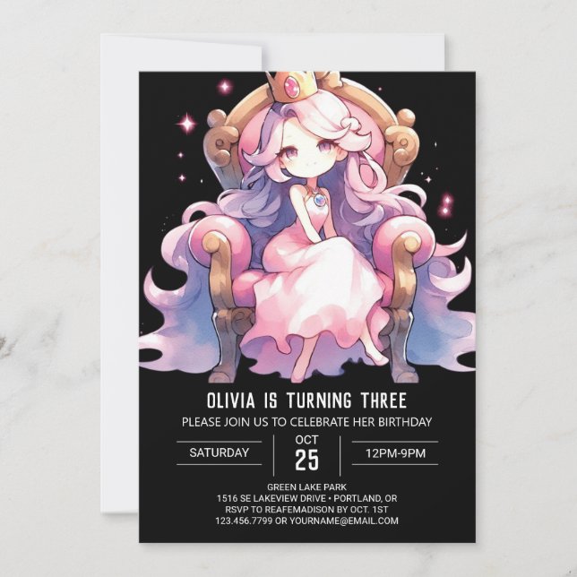 Invitation Anniversaire de princesse amusant et fantaisiste (Devant)