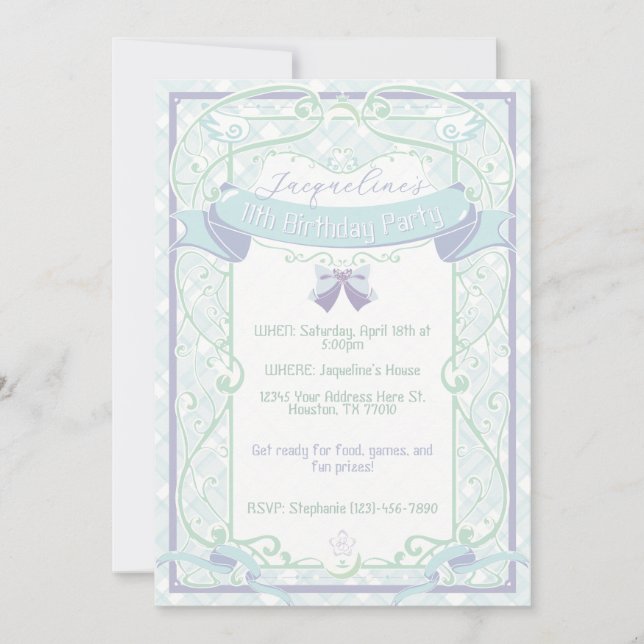 Invitation Anniversaire de princesse Art Nouveau Bleu (Devant)