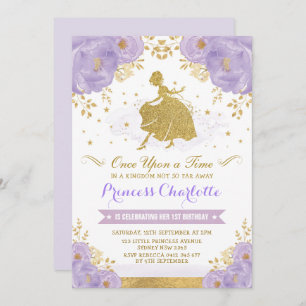 Invitation Anniversaire de princesse Cendrillon Purple Gold