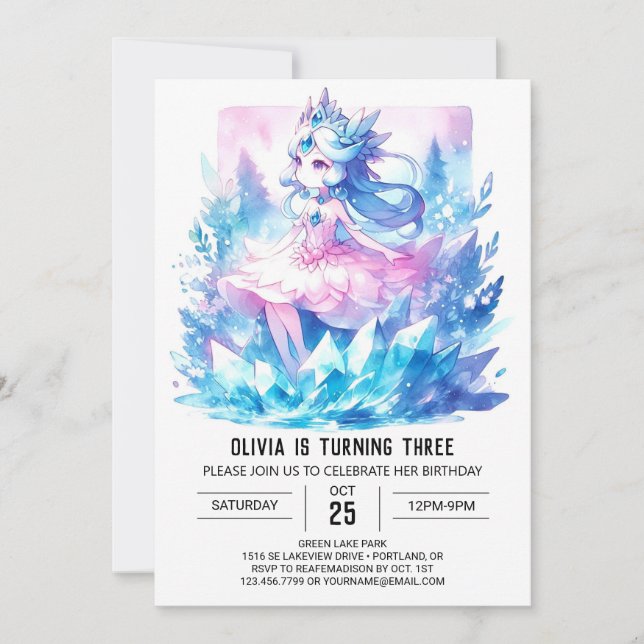 Invitation Anniversaire de princesse personnalisé pastel (Devant)