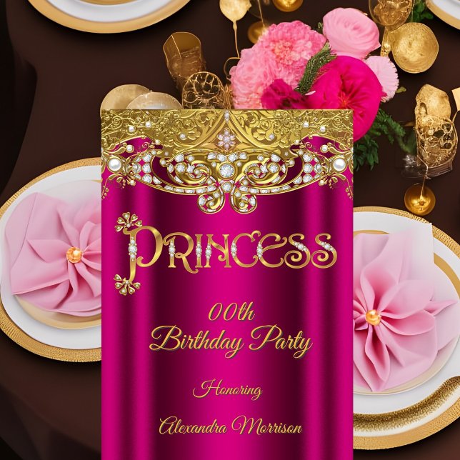 Invitation Anniversaire de princesse Rose vif Diamant Or Perl (Créateur téléchargé)