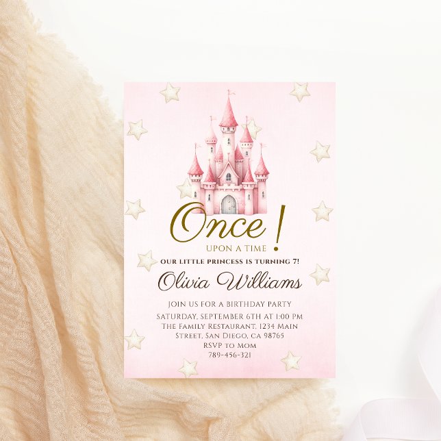 Invitation Anniversaire de Princesse Royale Rose Conte de Fée (Créateur téléchargé)