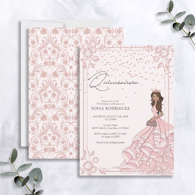 Invitation Anniversaire de Quinceanera en or rose élégant (Créateur téléchargé)