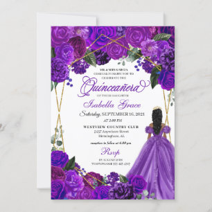 Invitation Anniversaire de Quinceanera florale violet élégant