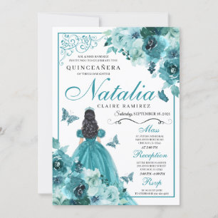 Invitation Anniversaire de Quinceanera Turquoise