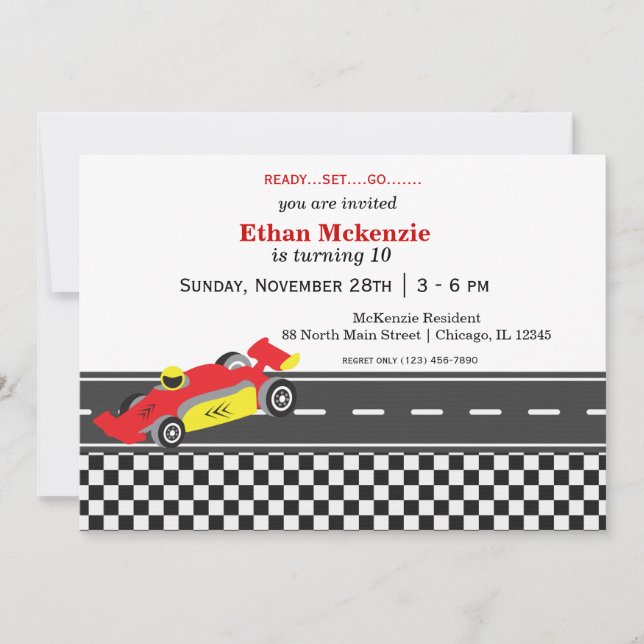 Invitation Anniversaire de Racecar (Devant)