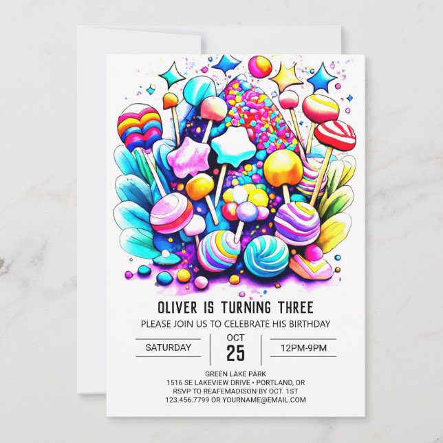 Invitation Anniversaire de Rainbow Candyland personnalisé (Devant)