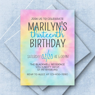 Invitation Anniversaire de Rainbow Tie Dye