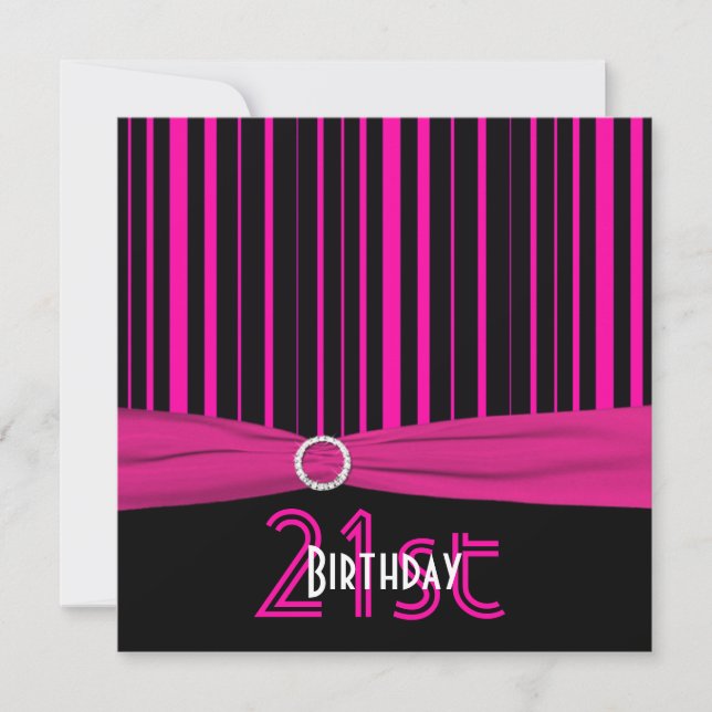 Invitation Anniversaire de rayure rose et noire de RUBAN (Devant)