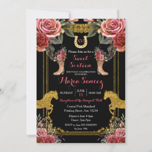 Invitation Anniversaire de Red Maron Sweet sixteen Horse Char
