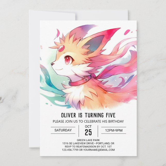 Invitation Anniversaire de renard forestier personnalisé (Devant)