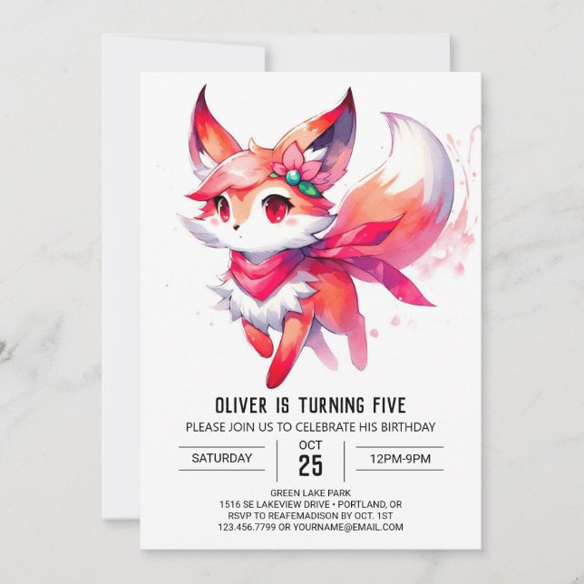 Invitation Anniversaire de Renard numérique enchanté (Devant)