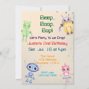 Invitation Anniversaire de Robot Bip Boop Bop