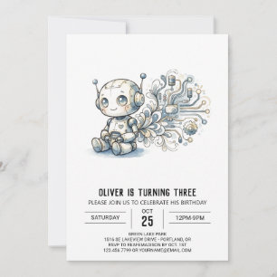 Invitation Anniversaire de Robot Circuit Gris
