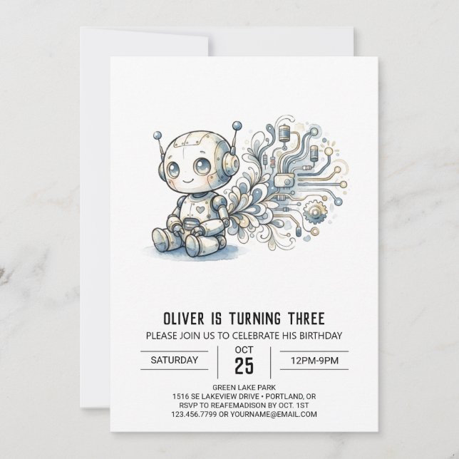 Invitation Anniversaire de Robot Circuit Gris (Devant)