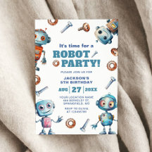 Anniversaire de Robot Mignon Aquarelle pour Enfant