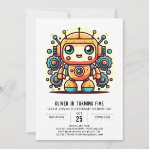 Invitation Anniversaire de robots métalliques Whimsical en li