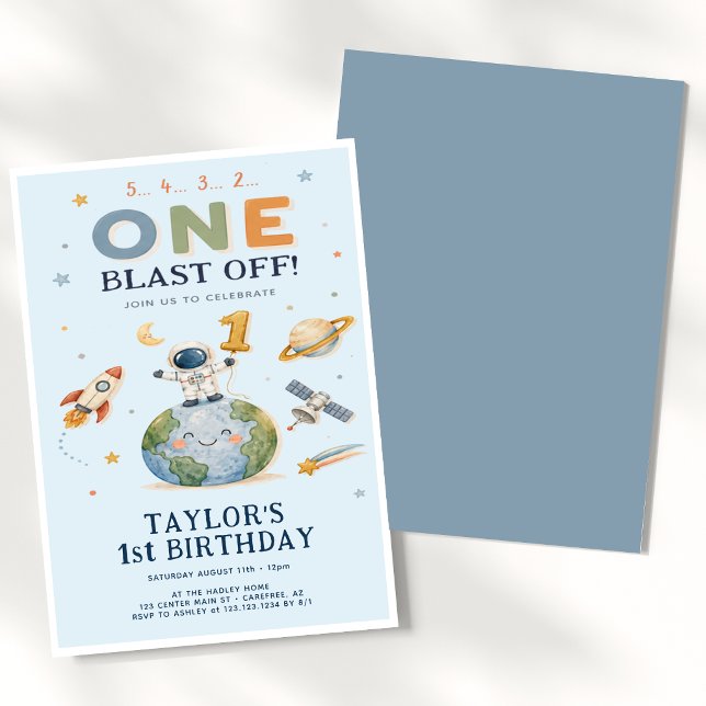Invitation Anniversaire de Rocket Countdown Blue 1ère année (Créateur téléchargé)