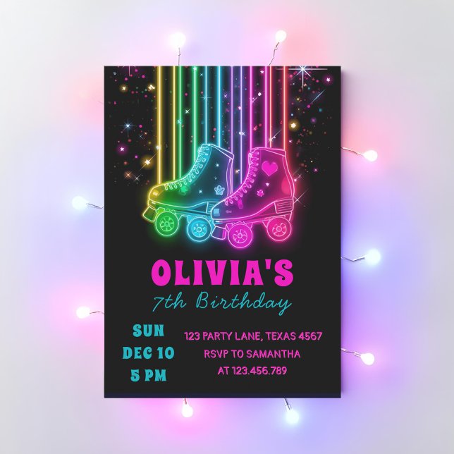 Invitation Anniversaire de Roller en Néon | Fête Lumineuse (Créateur téléchargé)