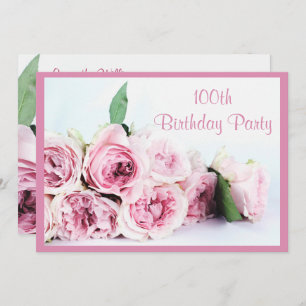 Invitation Anniversaire de roses roses romantiques 100th